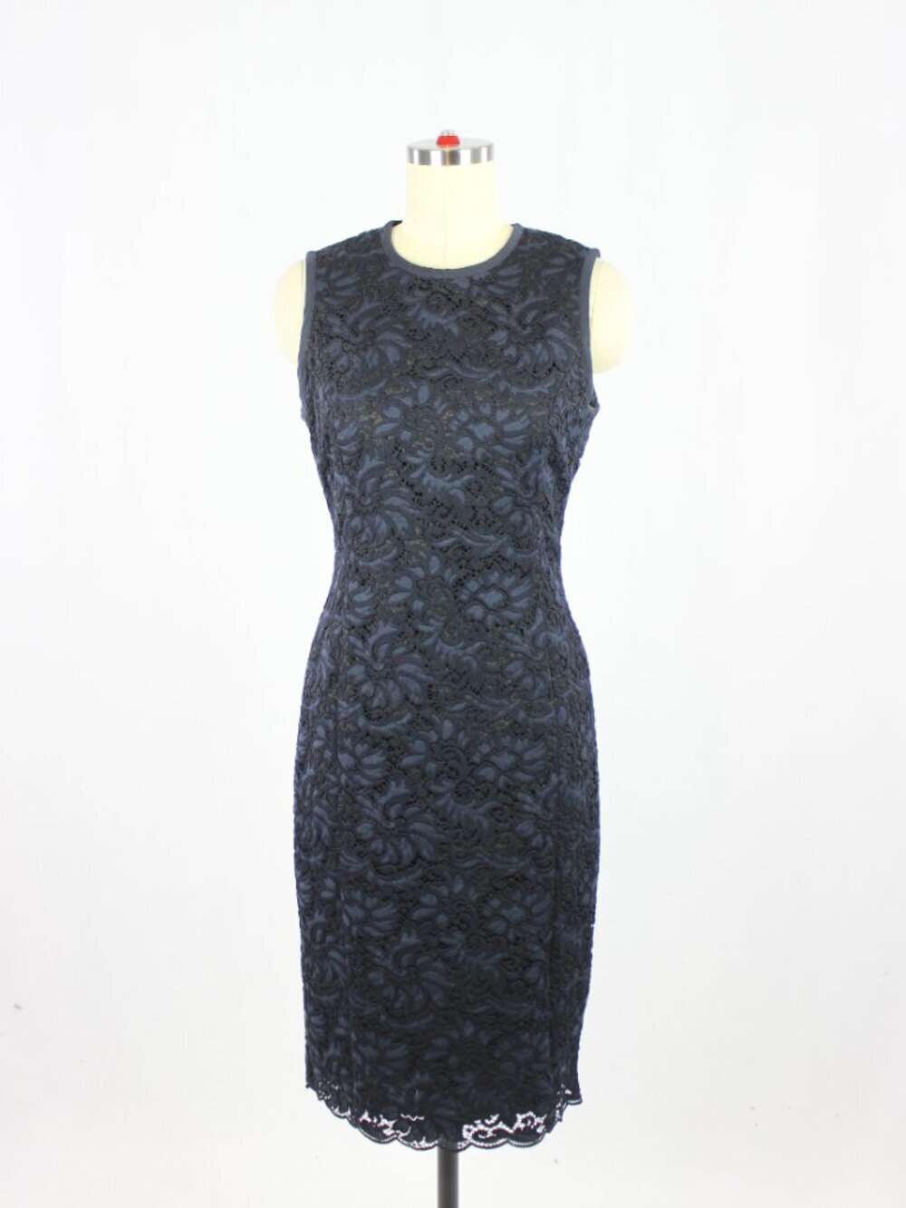 JUDITH & CHARLES Navy Nylon Cotton Lace Knee Length Sheath Dress, Size 4